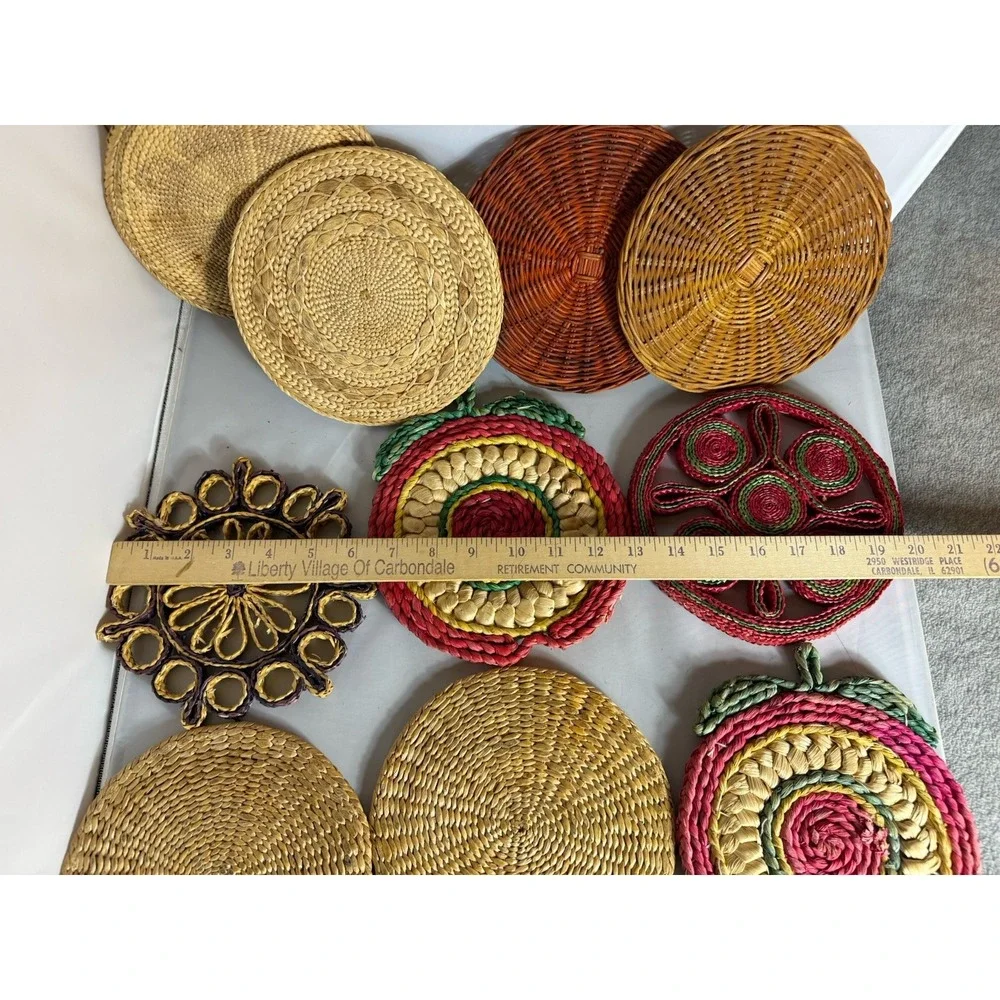 Vintage Raffia Straw Wicker Rattan Trivet Hot Pad Wall Decor Boho Lot Of 10